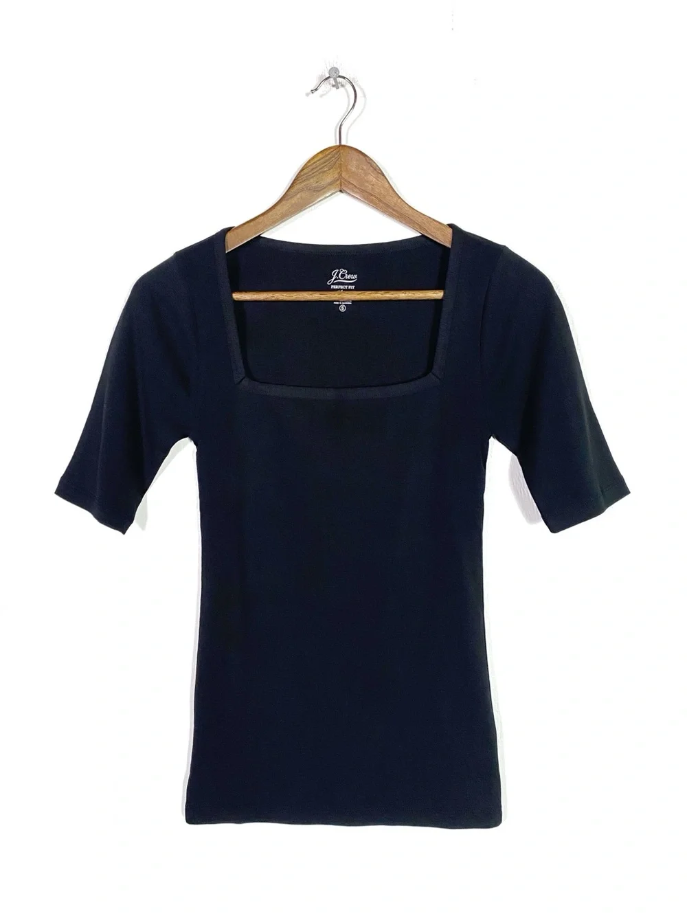 J. Crew Perfect Fit Elbow Sleeve Squareneck T-Shirt Black